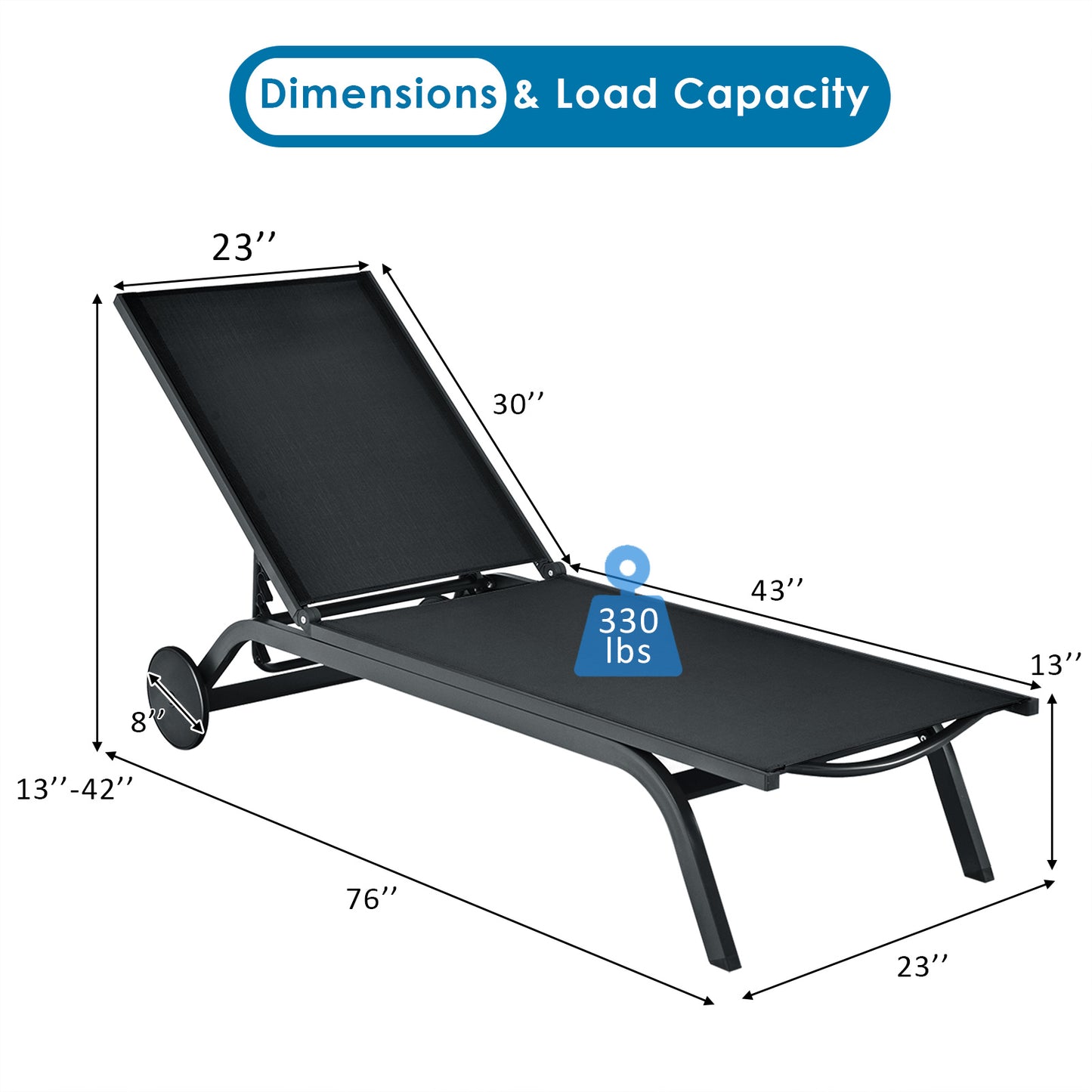 Adjustable Outdoor Chaise Lounge Chair with Wheels