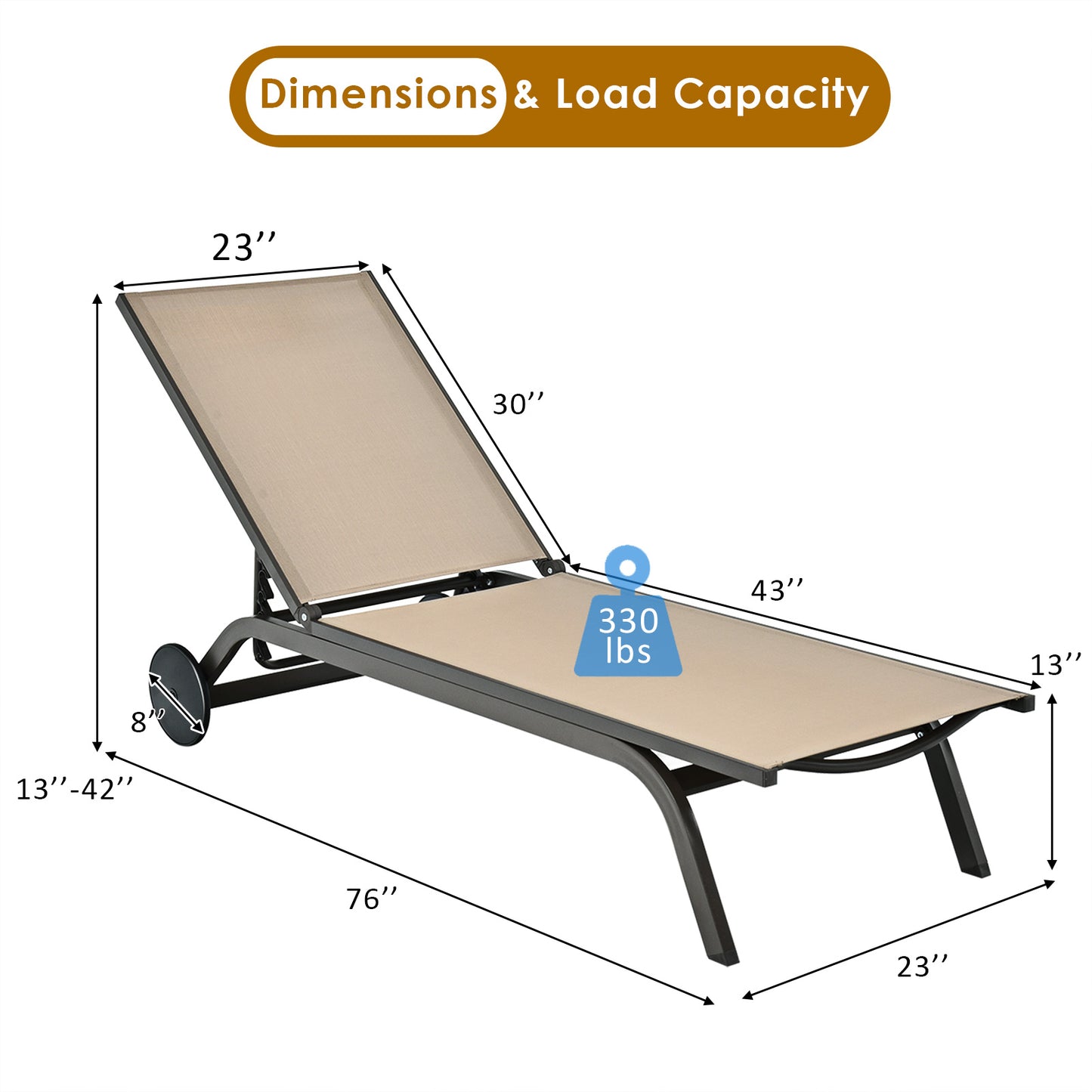 Adjustable Outdoor Chaise Lounge Chair with Wheels