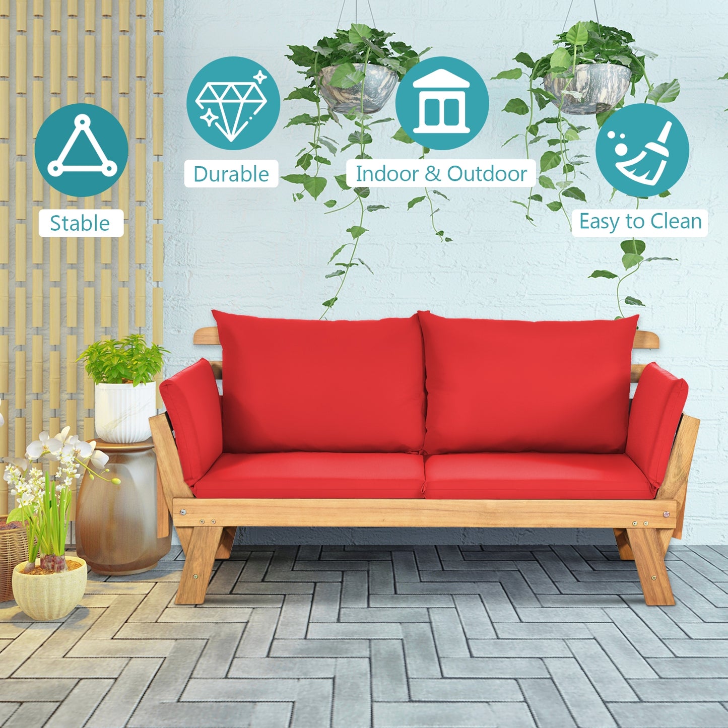 Convertible Patio Daybed Sofa with Thick Cushion