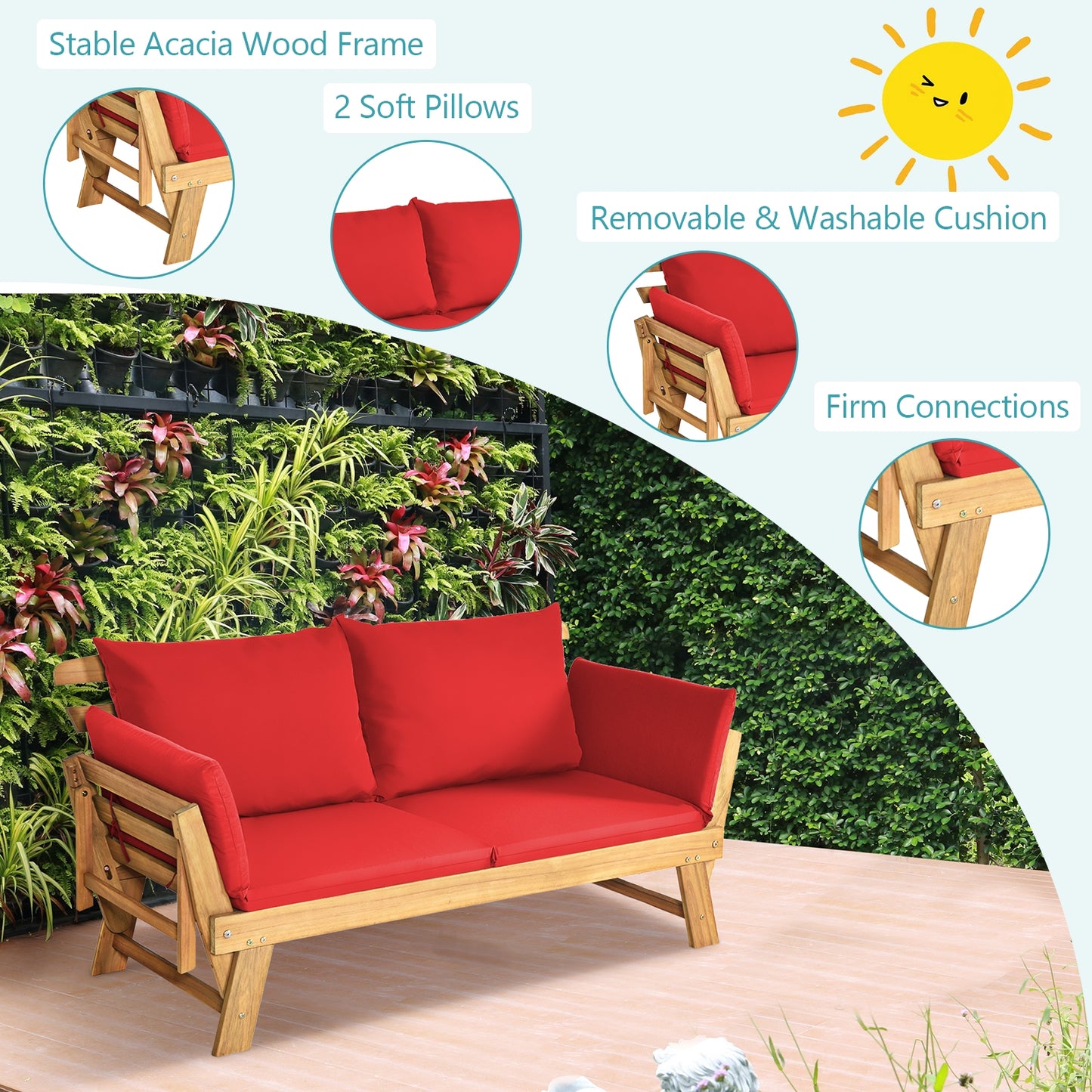 Convertible Patio Daybed Sofa with Thick Cushion