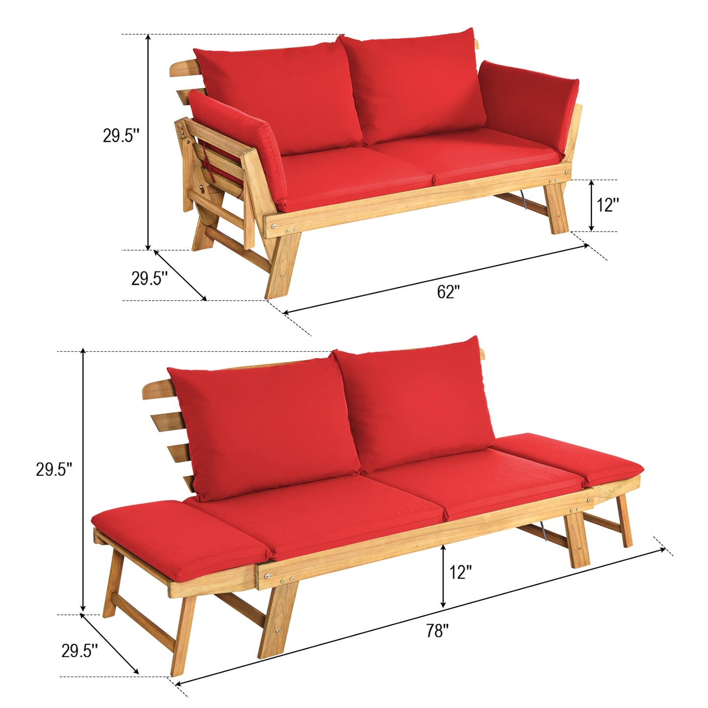 Convertible Patio Daybed Sofa with Thick Cushion
