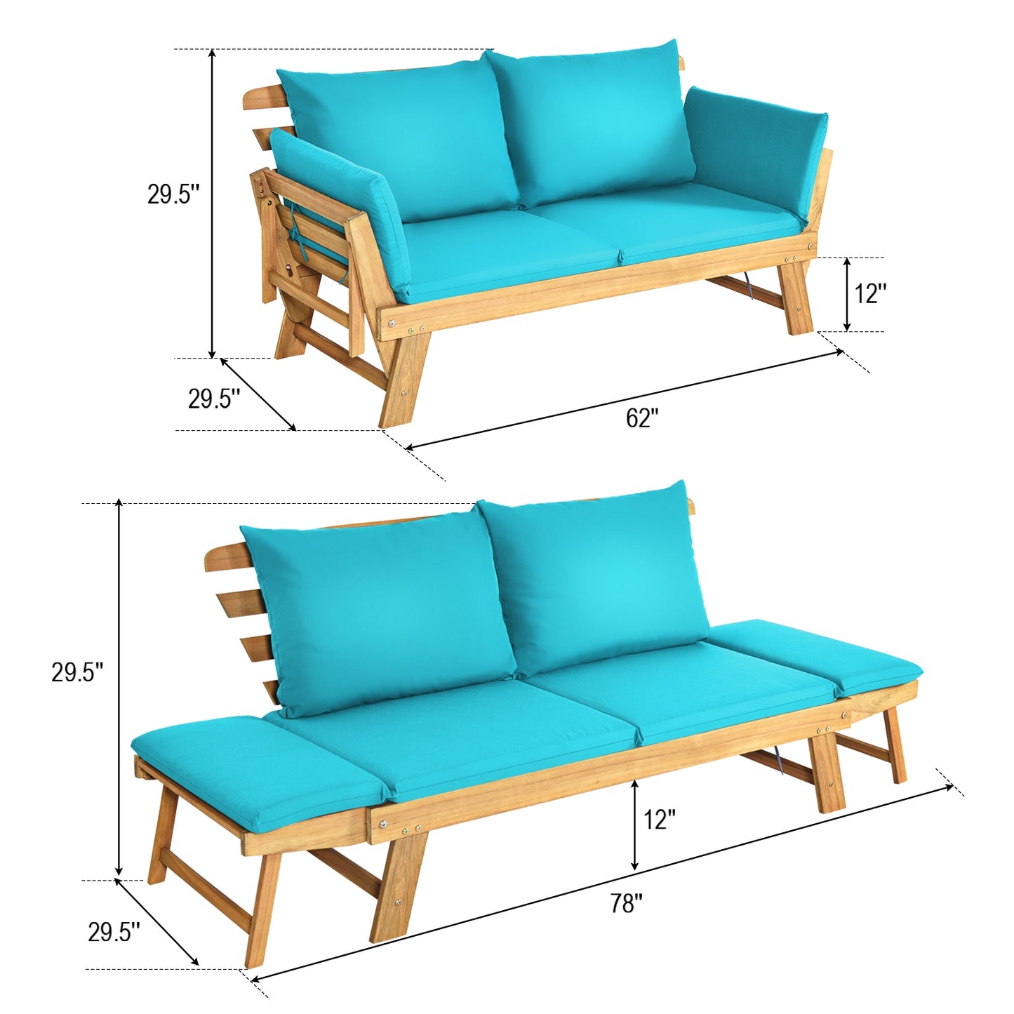 Convertible Patio Daybed Sofa with Thick Cushion