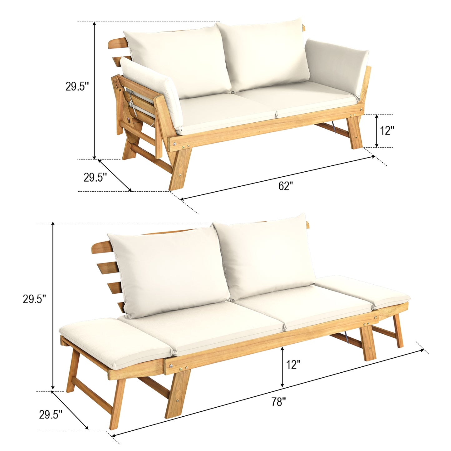 Convertible Patio Daybed Sofa with Thick Cushion