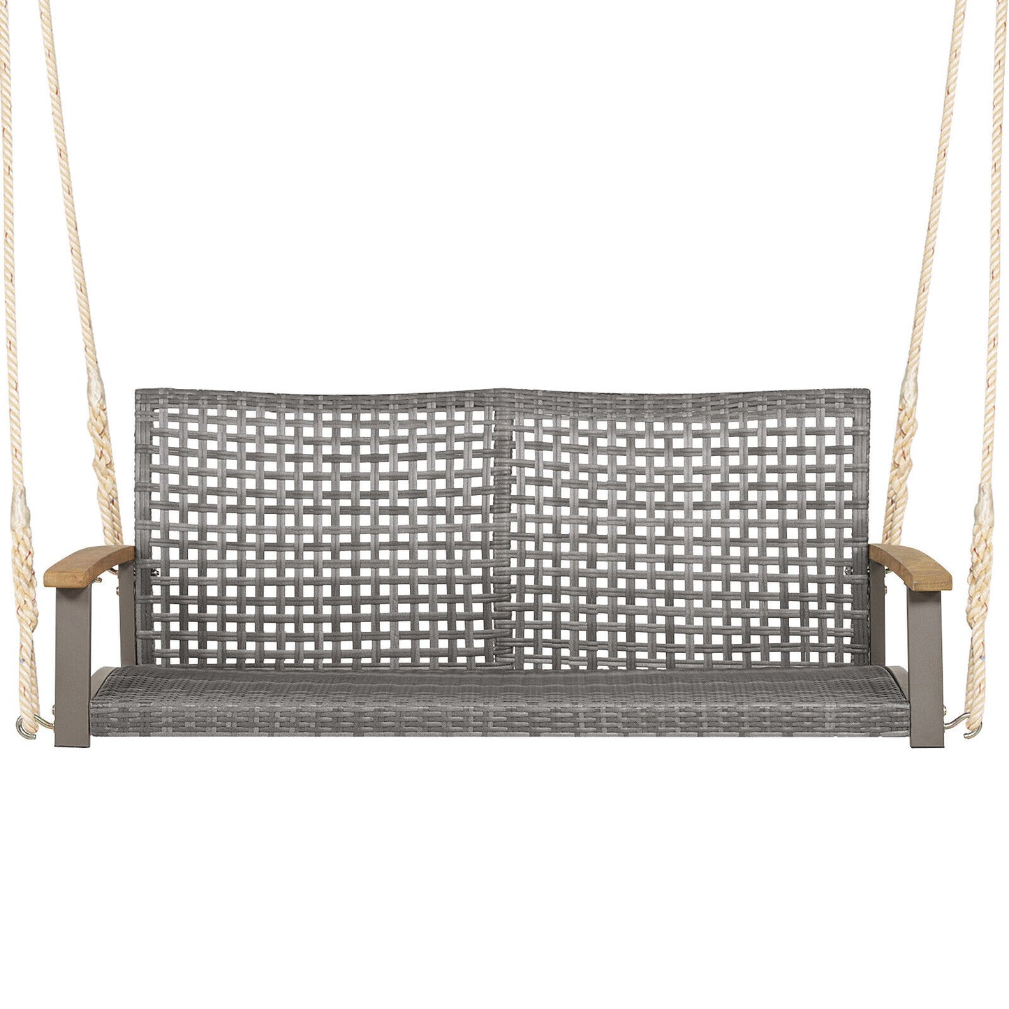 2-Person Wicker Porch Swing Chair with Cushion
