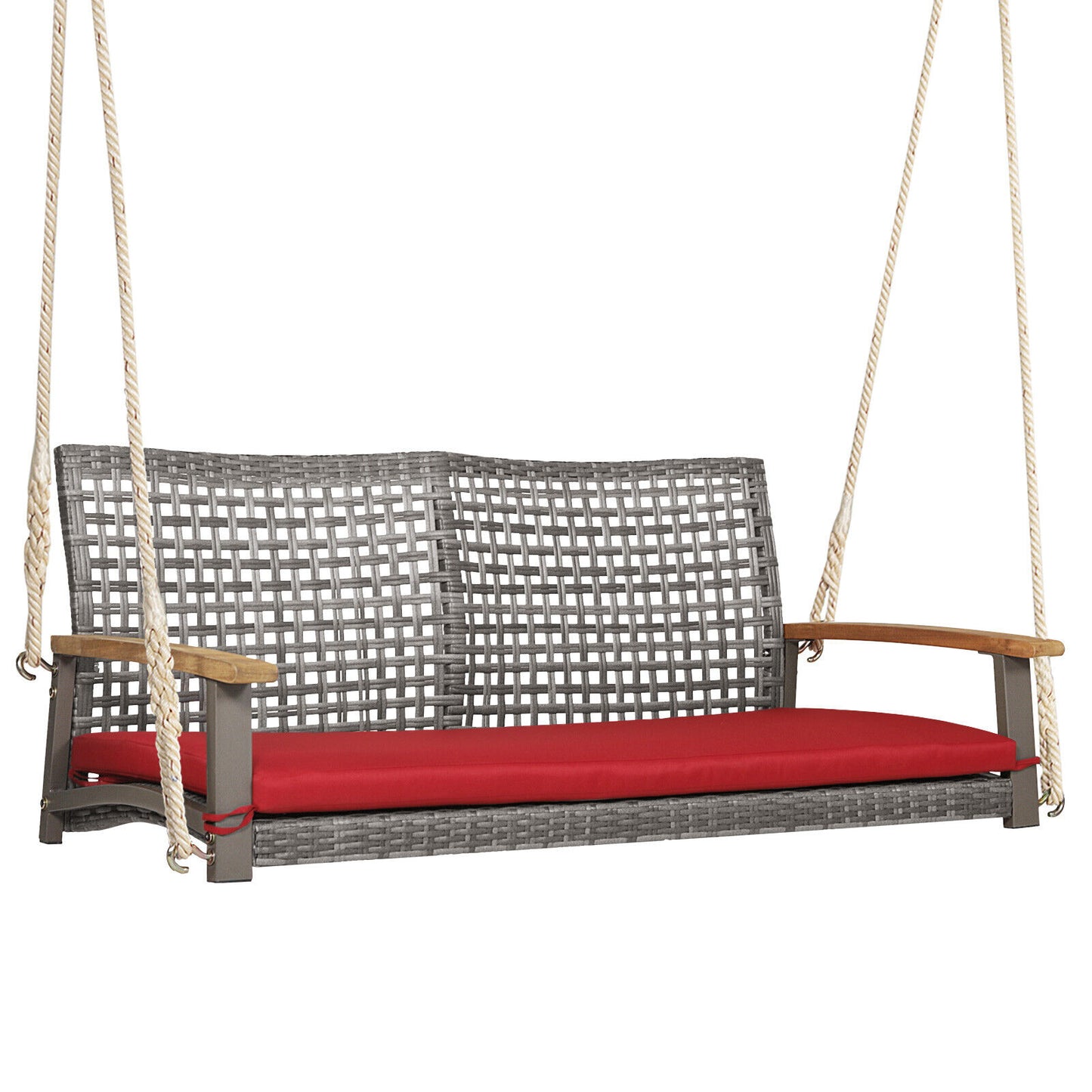 2-Person Wicker Porch Swing Chair with Cushion
