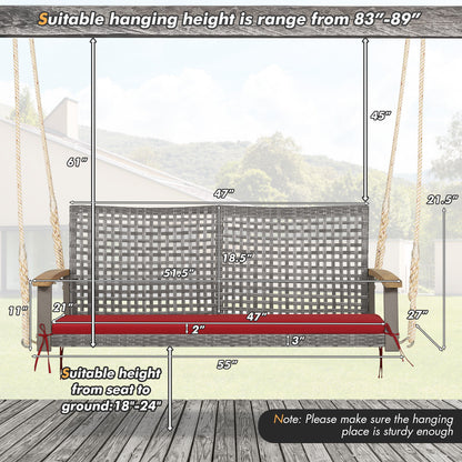 2-Person Wicker Porch Swing Chair with Cushion
