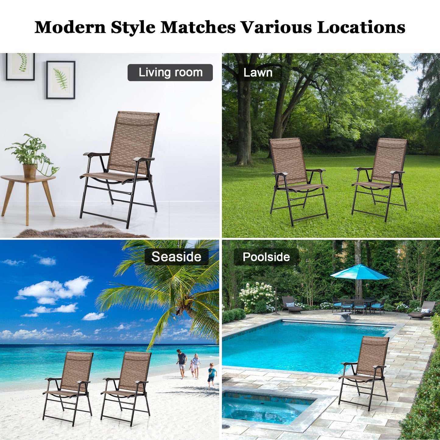 Folding Patio Dining Chairs Set of 2 with Armrests
