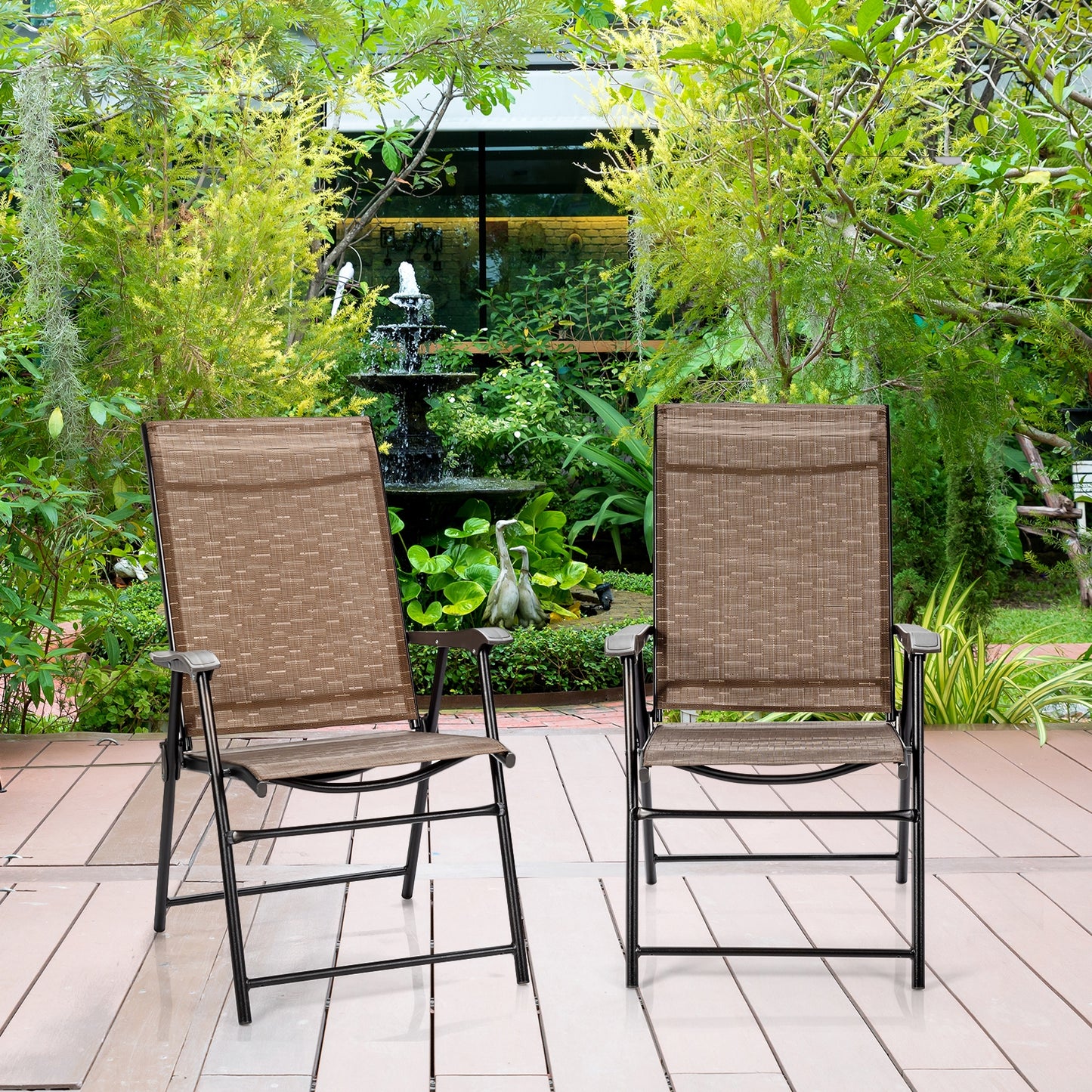 Folding Patio Dining Chairs Set of 2 with Armrests