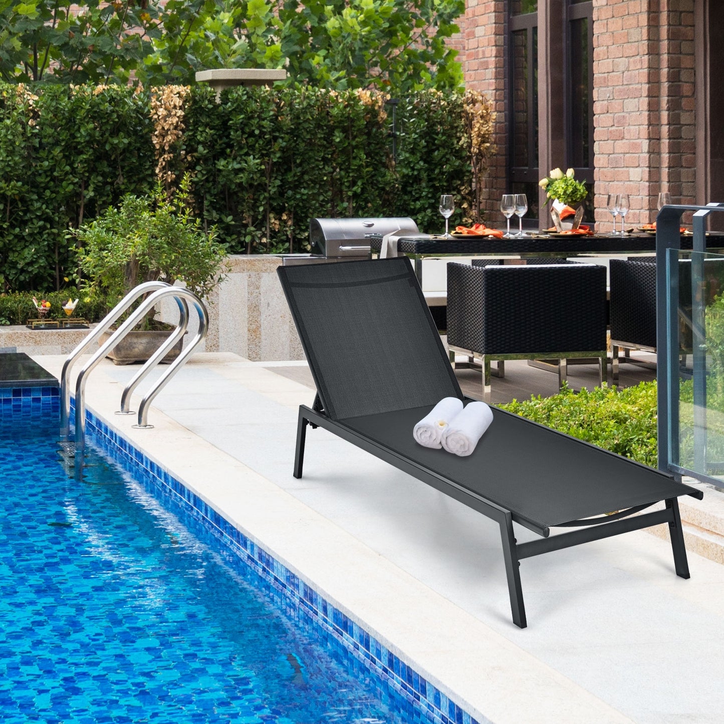 6-Position Adjustable Outdoor Chaise Lounge Chair