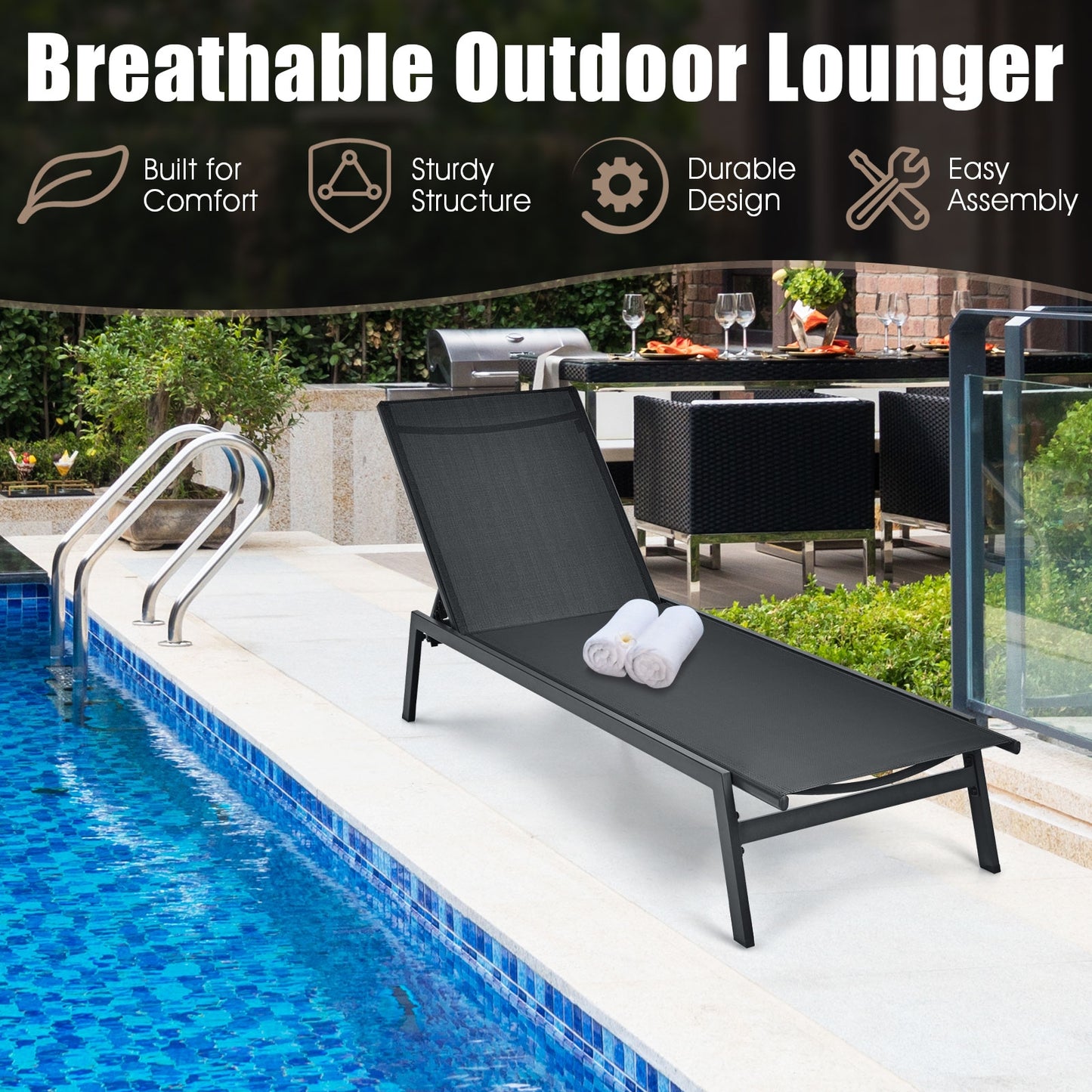 6-Position Adjustable Outdoor Chaise Lounge Chair