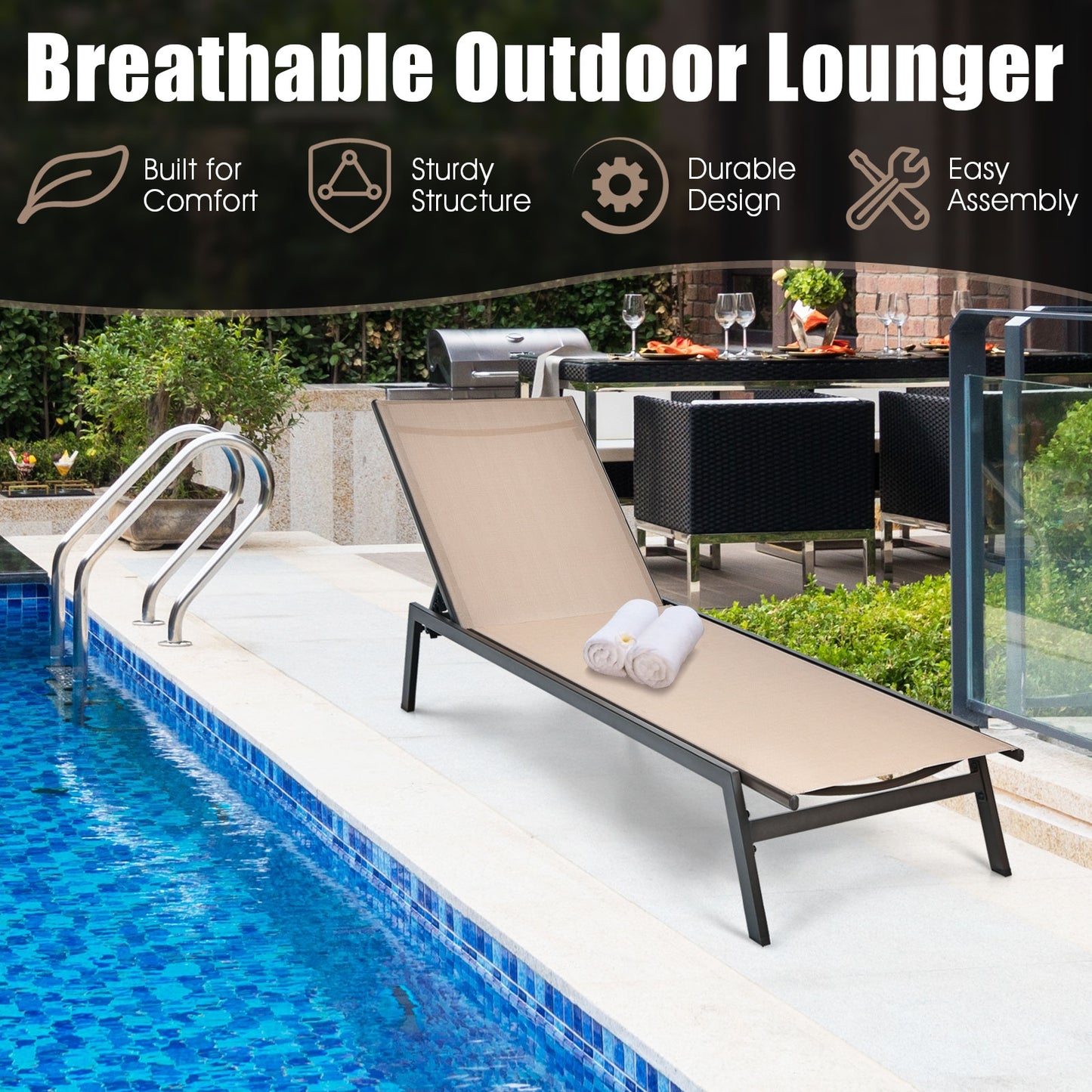 6-Position Adjustable Outdoor Chaise Lounge Chair