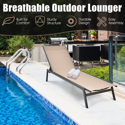6-Position Adjustable Outdoor Chaise Lounge Chair