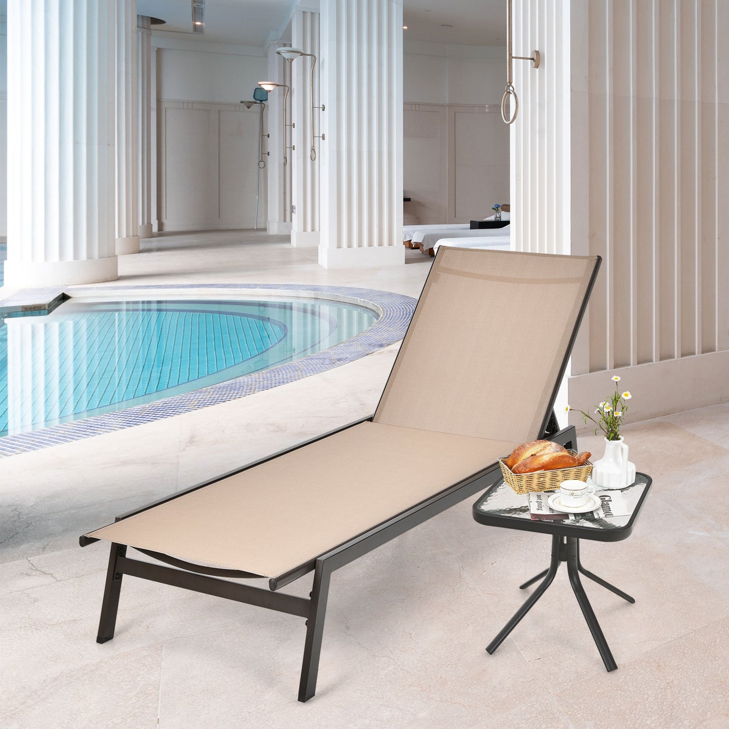 6-Position Adjustable Outdoor Chaise Lounge Chair
