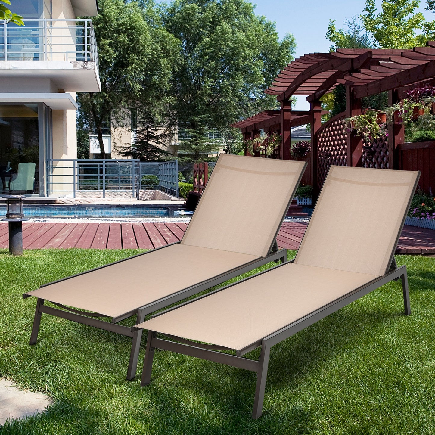 6-Position Adjustable Outdoor Chaise Lounge Chair
