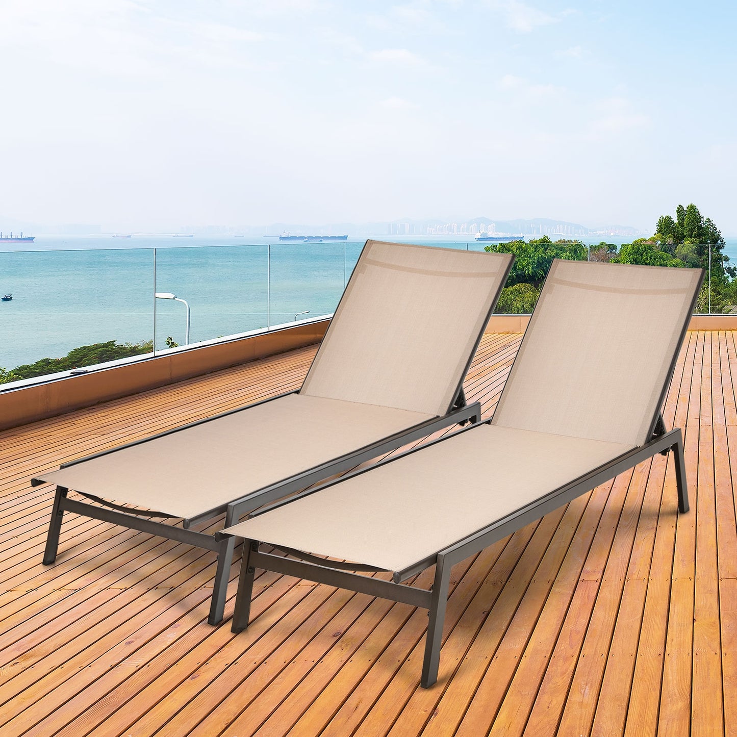 6-Position Adjustable Outdoor Chaise Lounge Chair