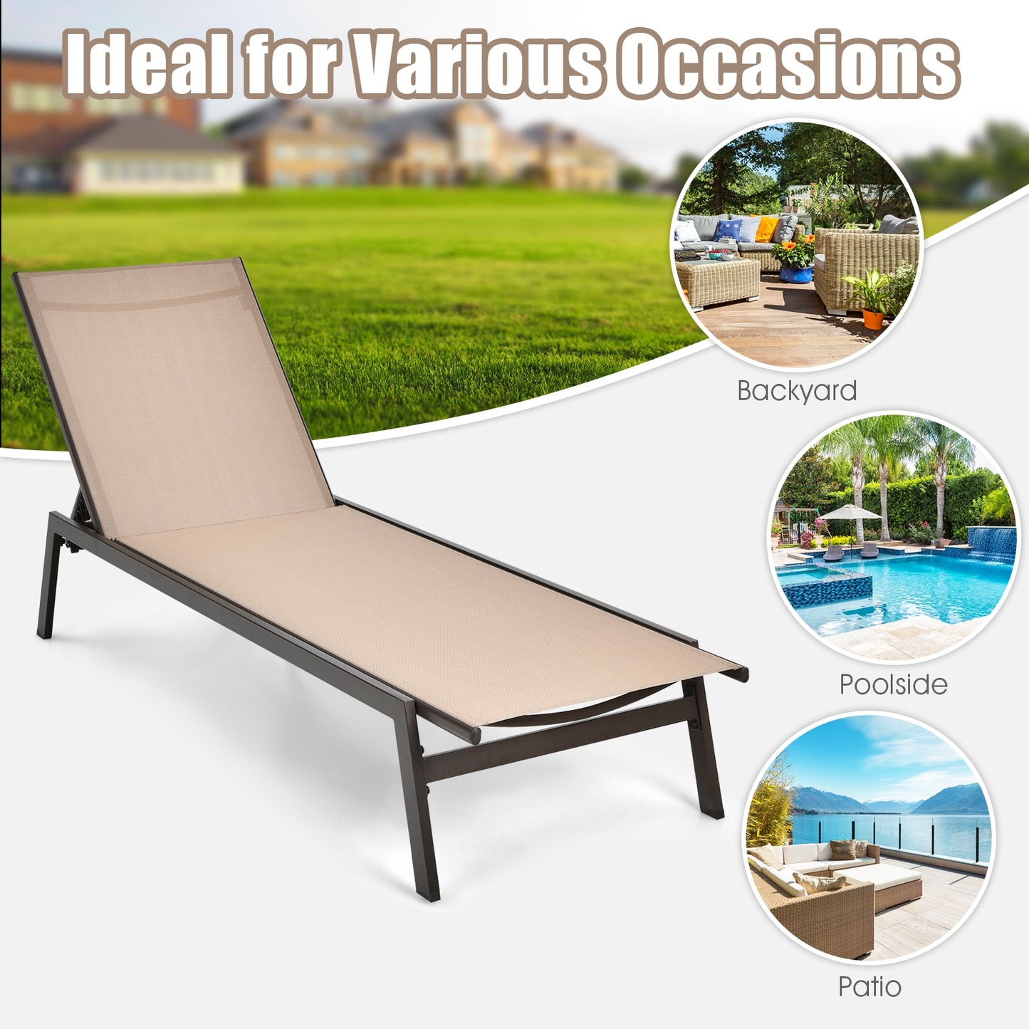 6-Position Adjustable Outdoor Chaise Lounge Chair