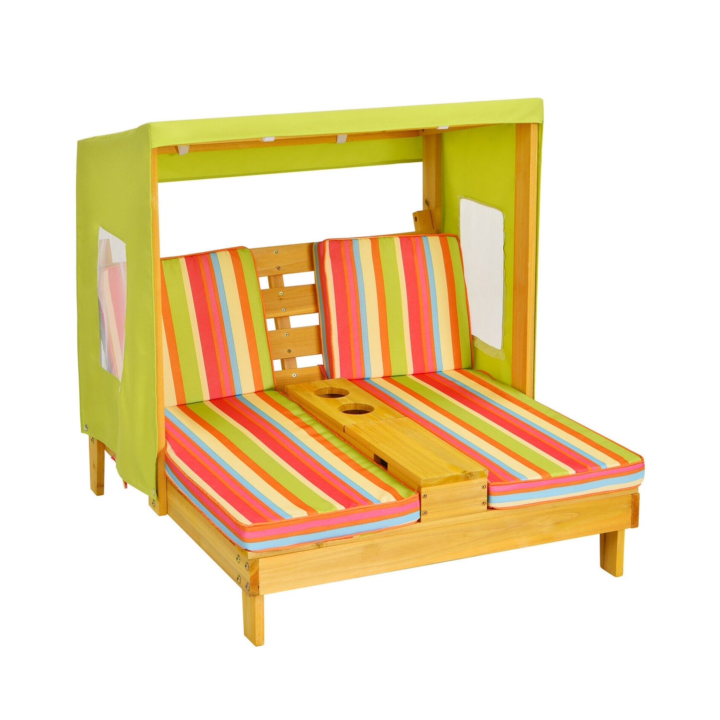 Kids Double Lounge Chair with Awning and Cup Holders