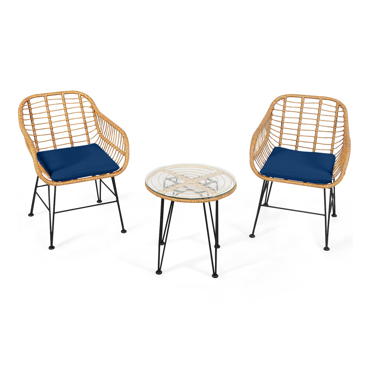 3-Piece Rattan Patio Conversation Set with Cushioned Chairs
