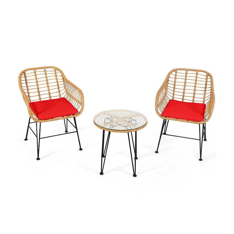 3-Piece Rattan Patio Conversation Set with Cushioned Chairs