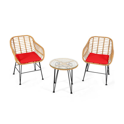 3-Piece Rattan Patio Conversation Set with Cushioned Chairs