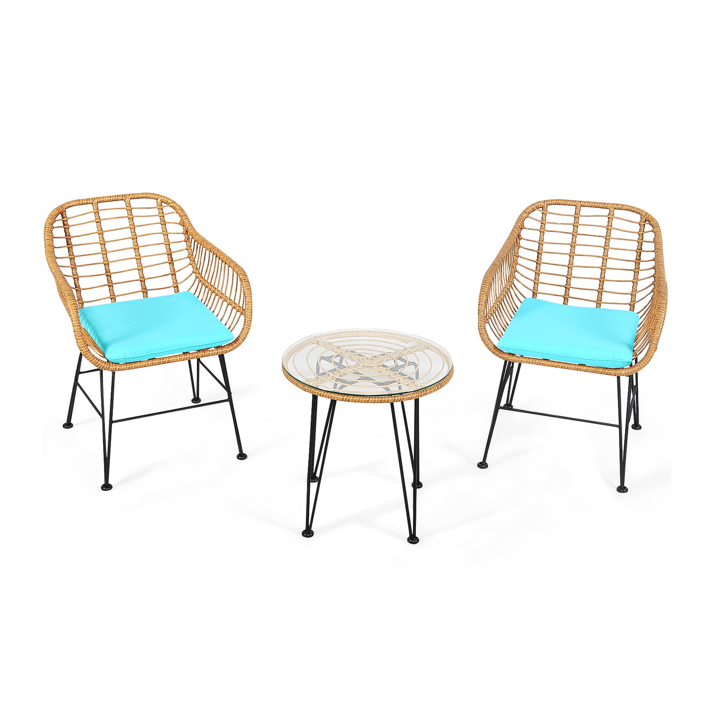 3-Piece Rattan Patio Conversation Set with Cushioned Chairs