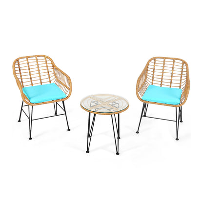 3-Piece Rattan Patio Conversation Set with Cushioned Chairs