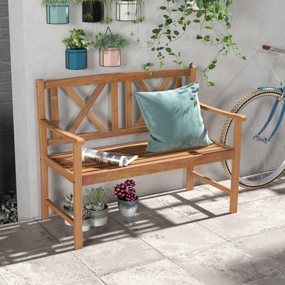 2-Person Acacia Wood Outdoor Bench with Armrests