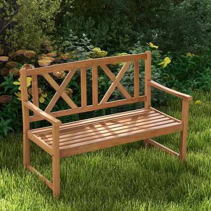 2-Person Acacia Wood Outdoor Bench with Armrests