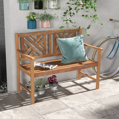 2-Person Acacia Wood Outdoor Bench with Armrests