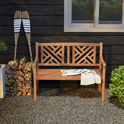 2-Person Acacia Wood Outdoor Bench with Armrests