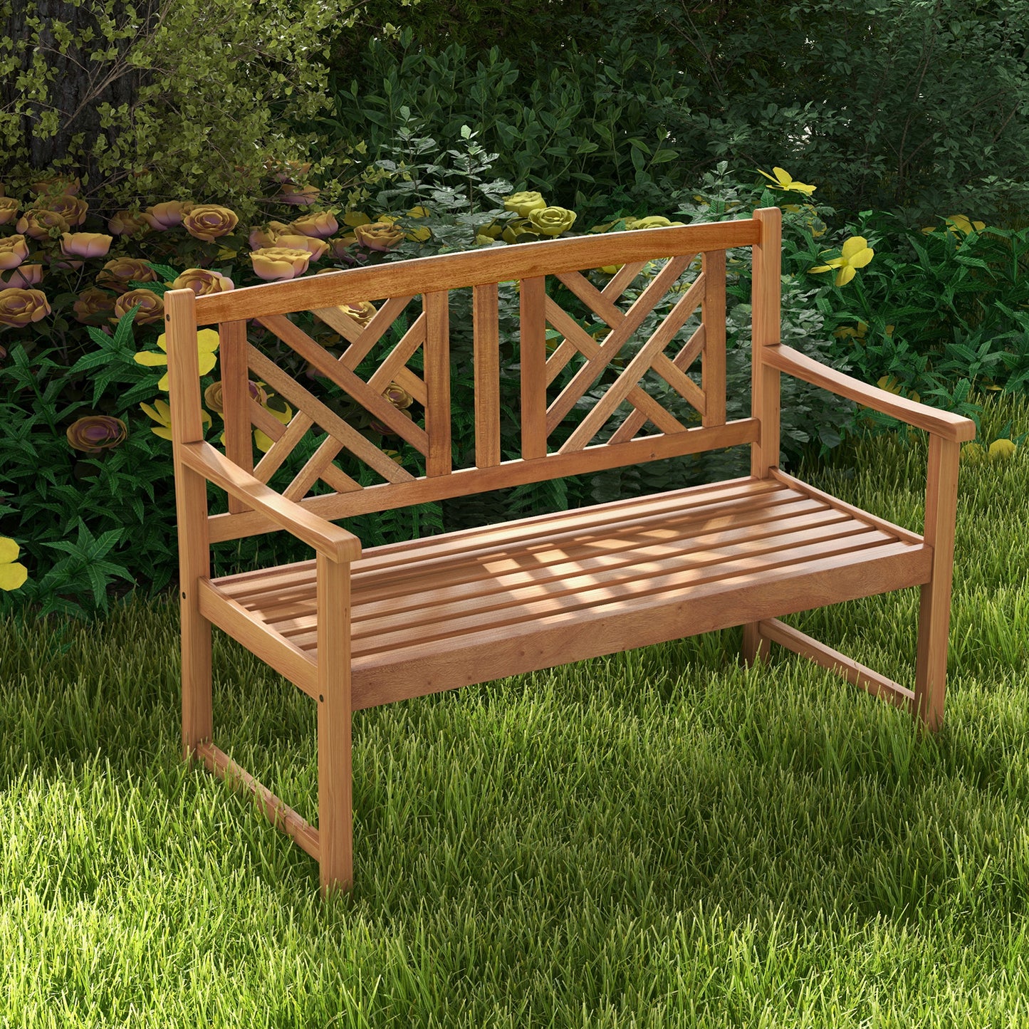 2-Person Acacia Wood Outdoor Bench with Armrests