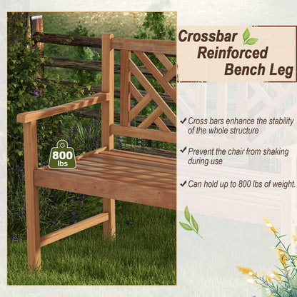 2-Person Acacia Wood Outdoor Bench with Armrests
