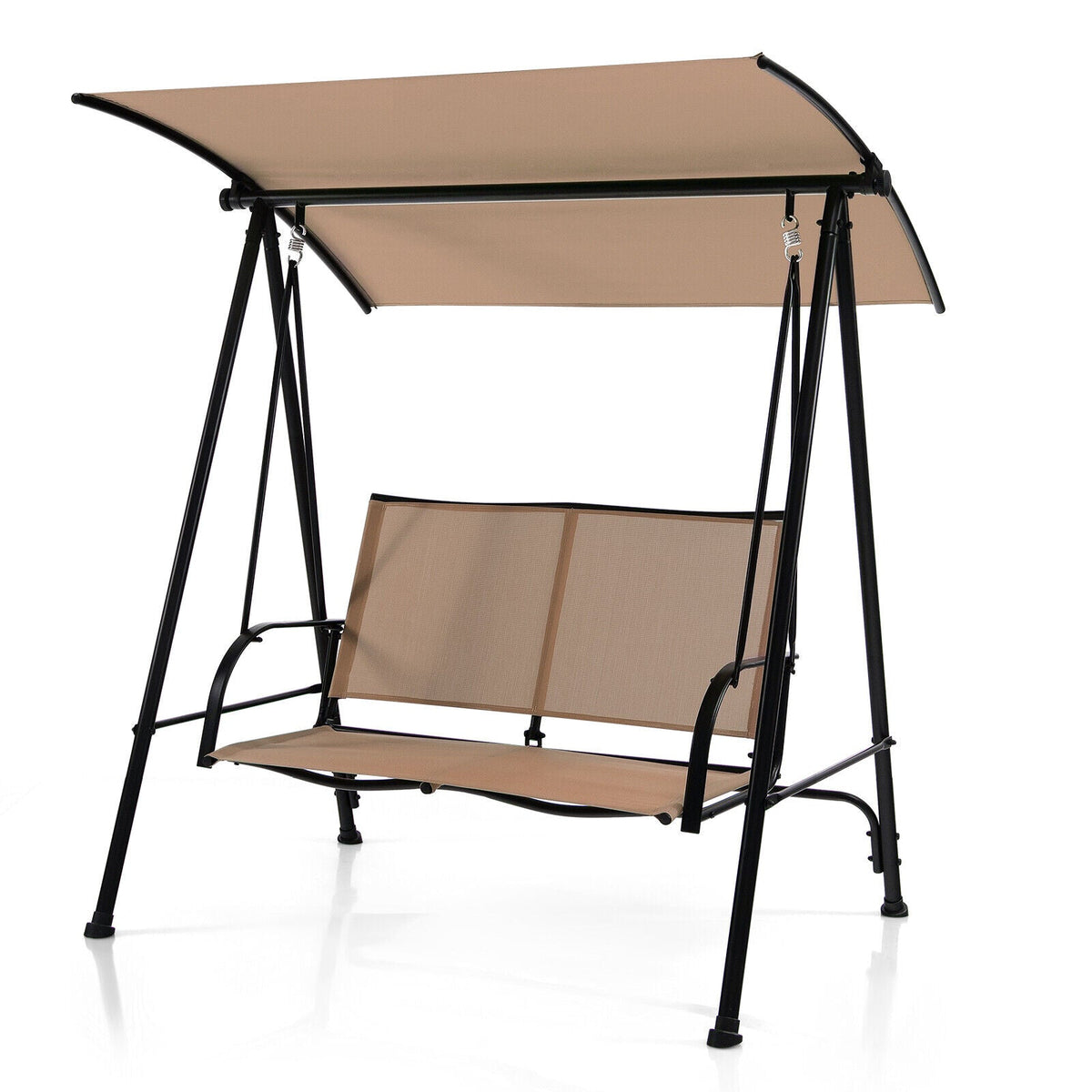 2-Seat Outdoor Canopy Swing with Comfortable Fabric Seat and Heavy-duty Metal Frame