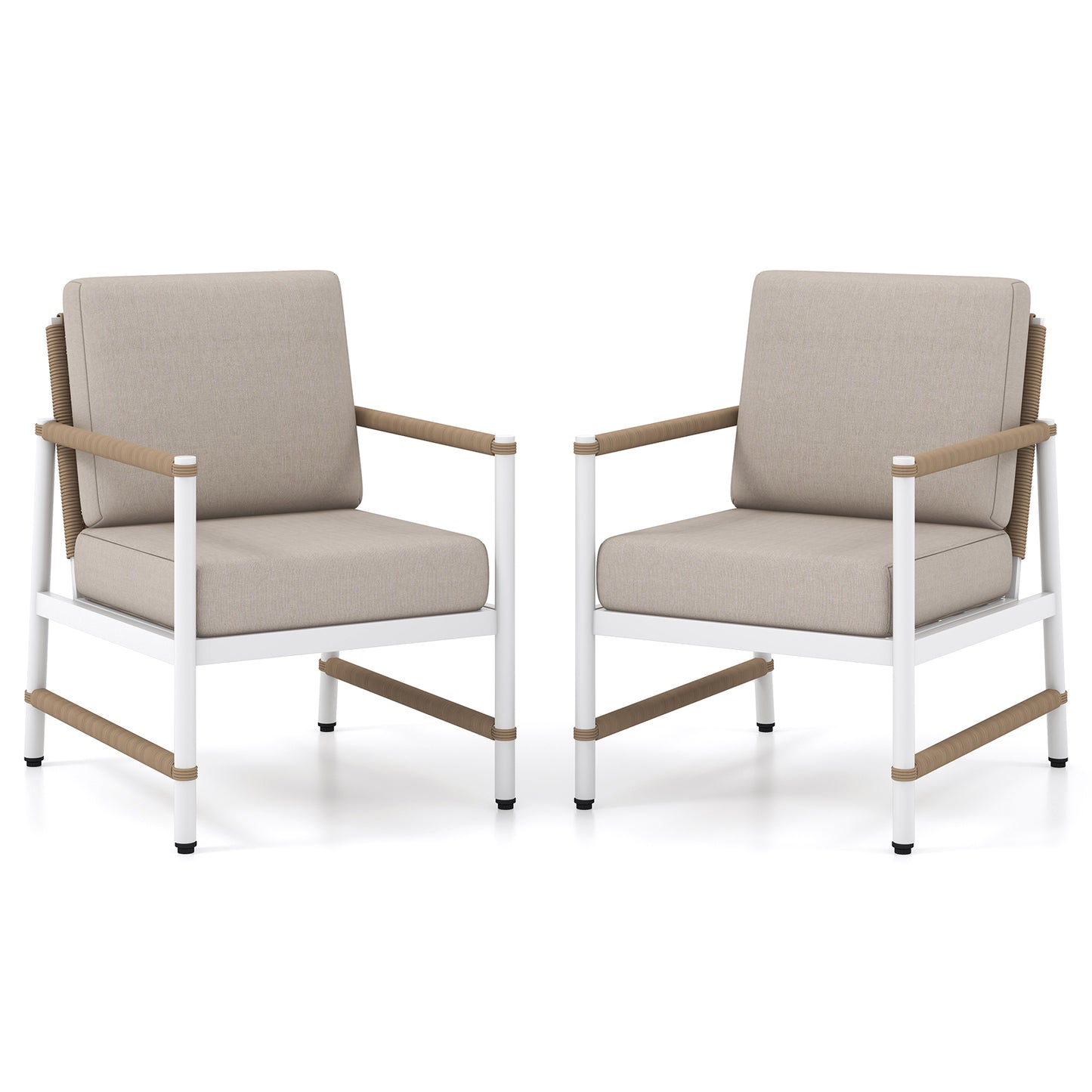 Patio Aluminum Sofa Set with Wicker Backrest (2-Pack)