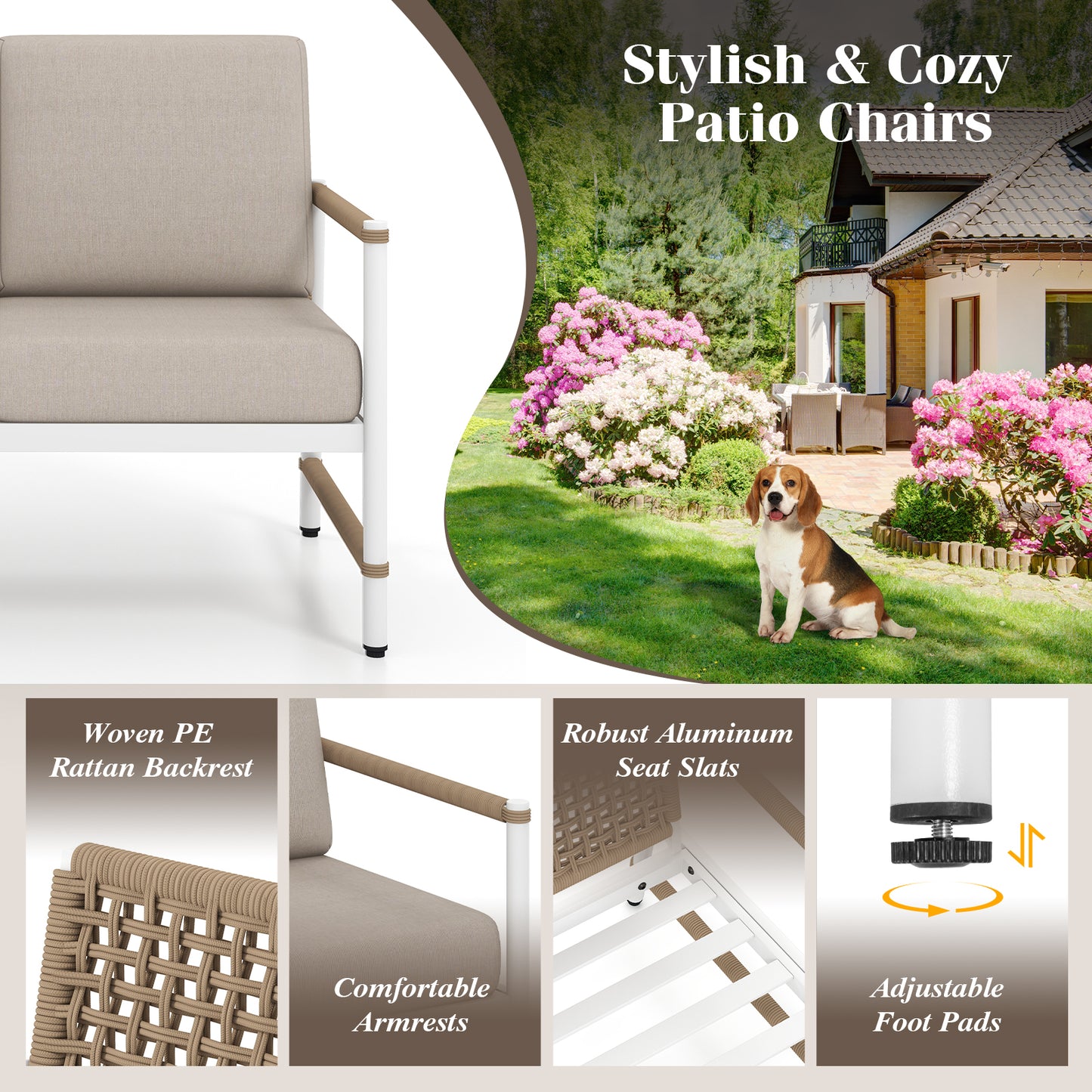 Patio Aluminum Sofa Set with Wicker Backrest (2-Pack)