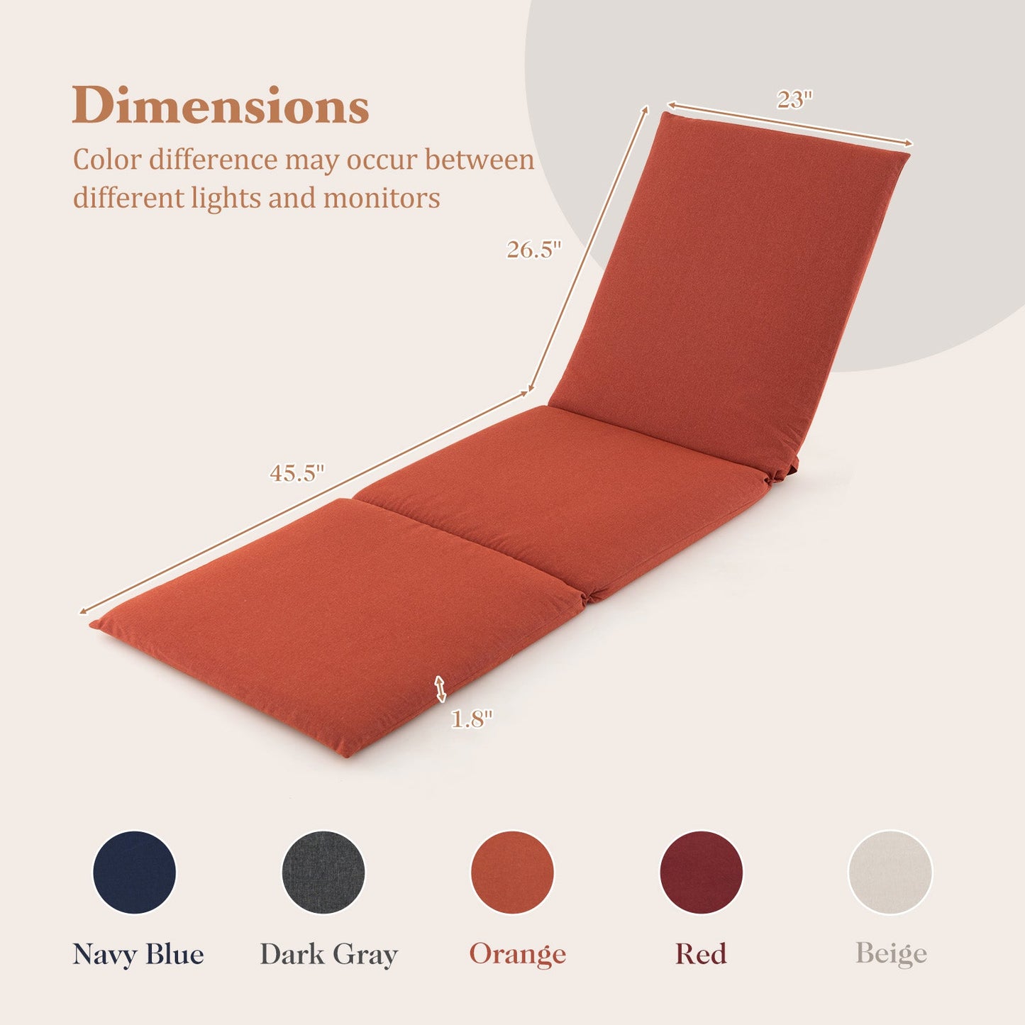Outdoor Chaise Lounge Cushion Patio Furniture Folding Pad with Fixing Straps