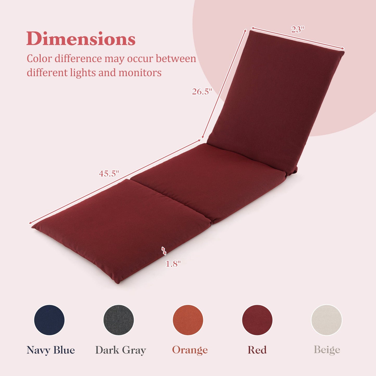 Outdoor Chaise Lounge Cushion Patio Furniture Folding Pad with Fixing Straps