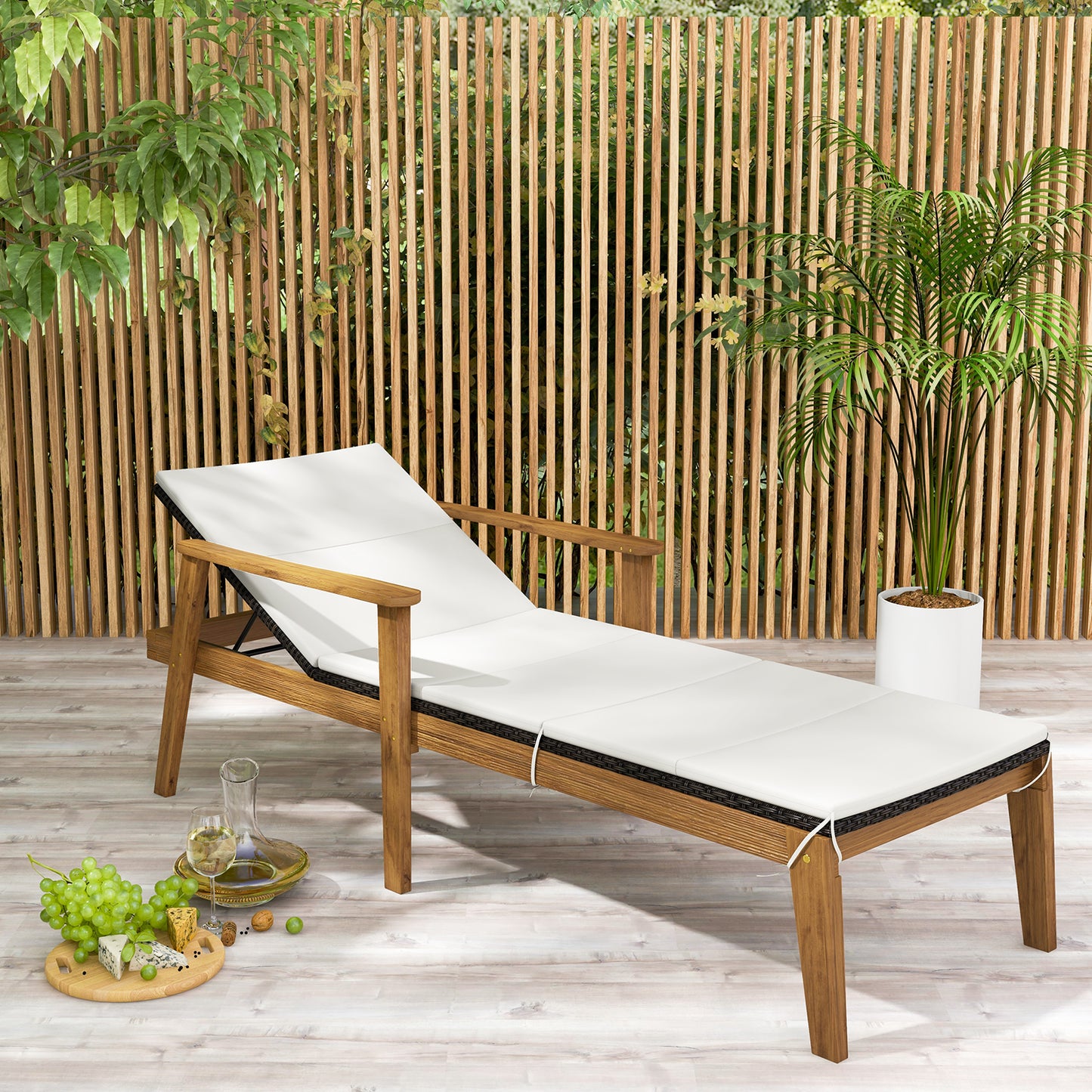 Outdoor Chaise Lounge Chair with Adjustable Backrest & Cushion