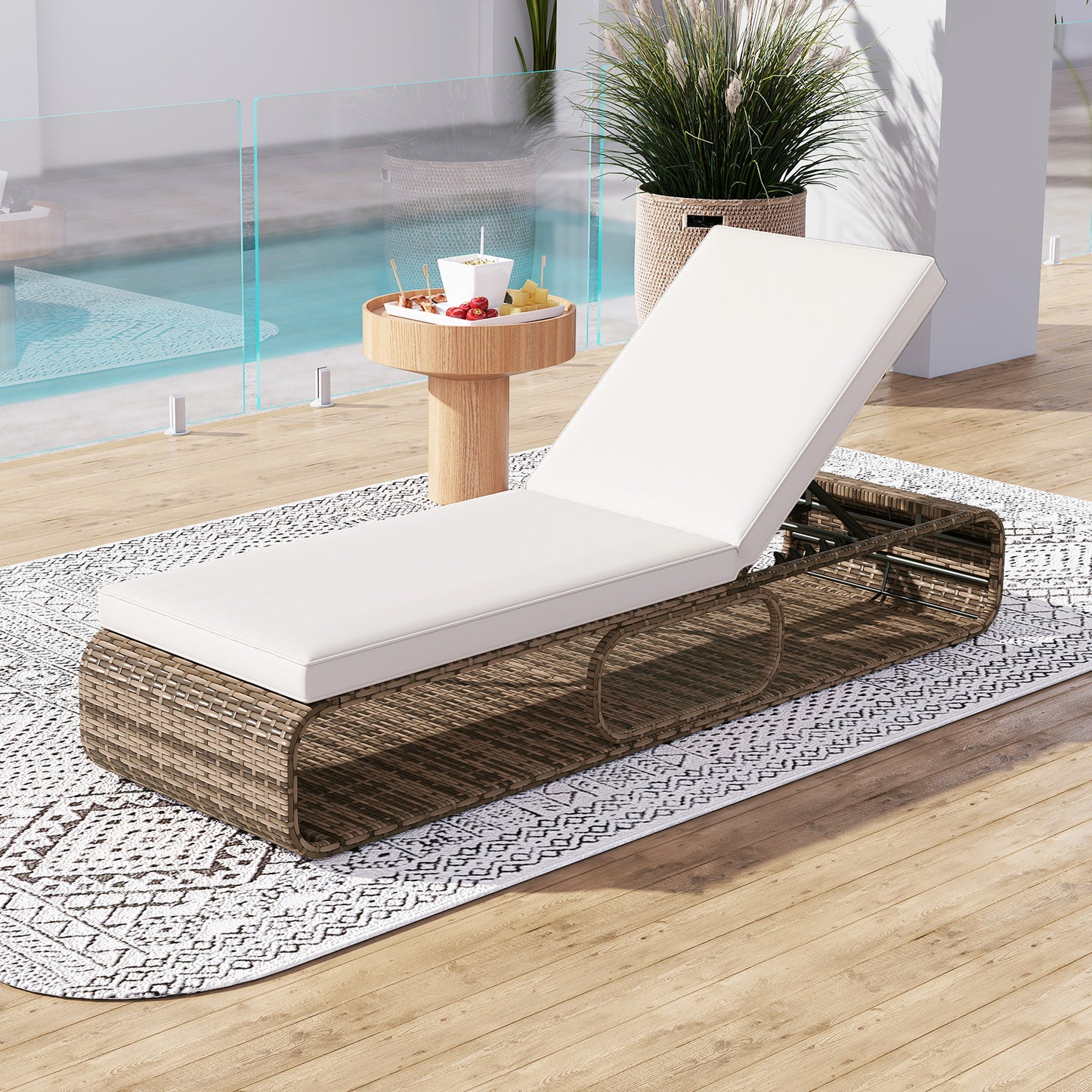 Adjustable Outdoor Chaise Lounge Chair with Cushion - 7 Positions