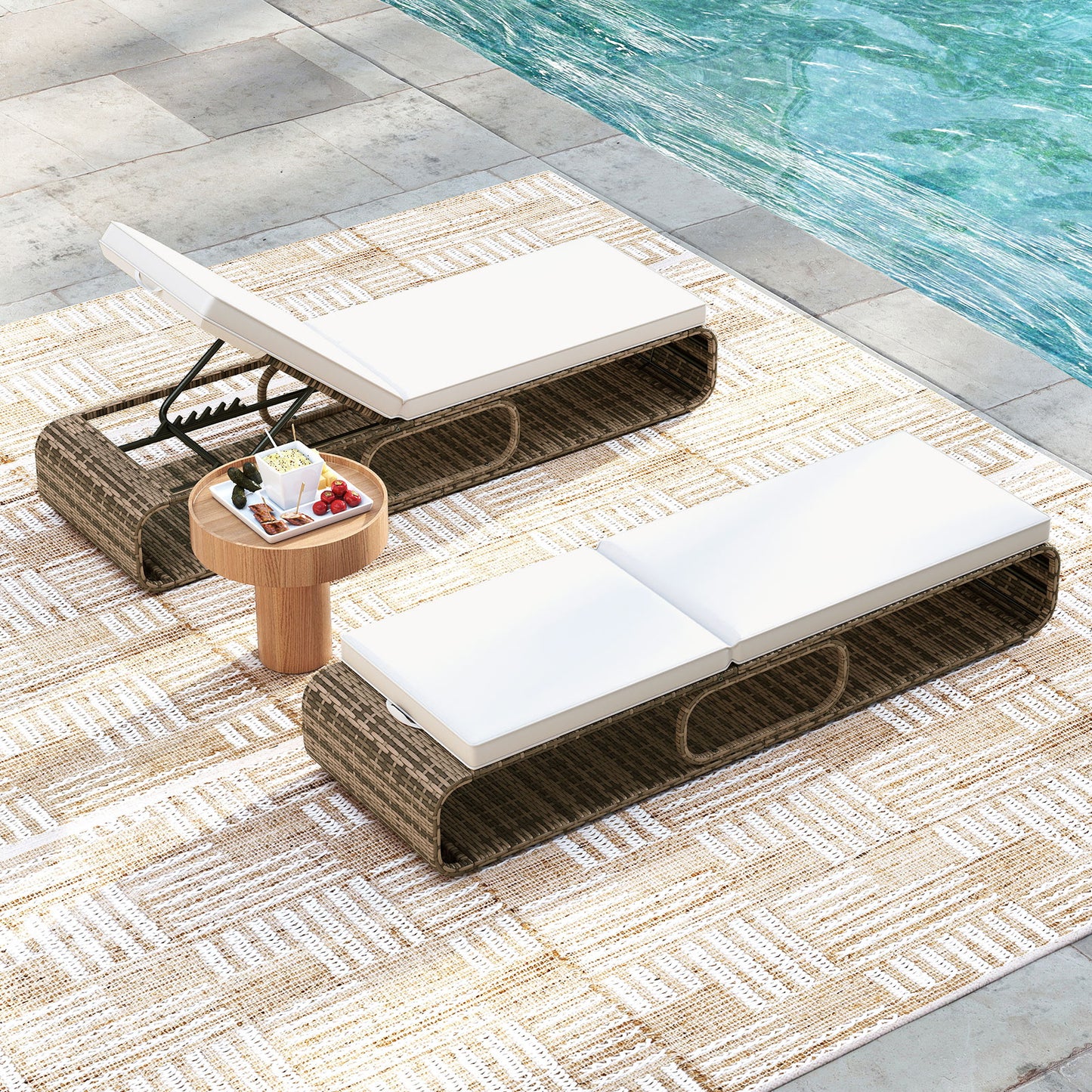 Adjustable Outdoor Chaise Lounge Chair with Cushion - 7 Positions