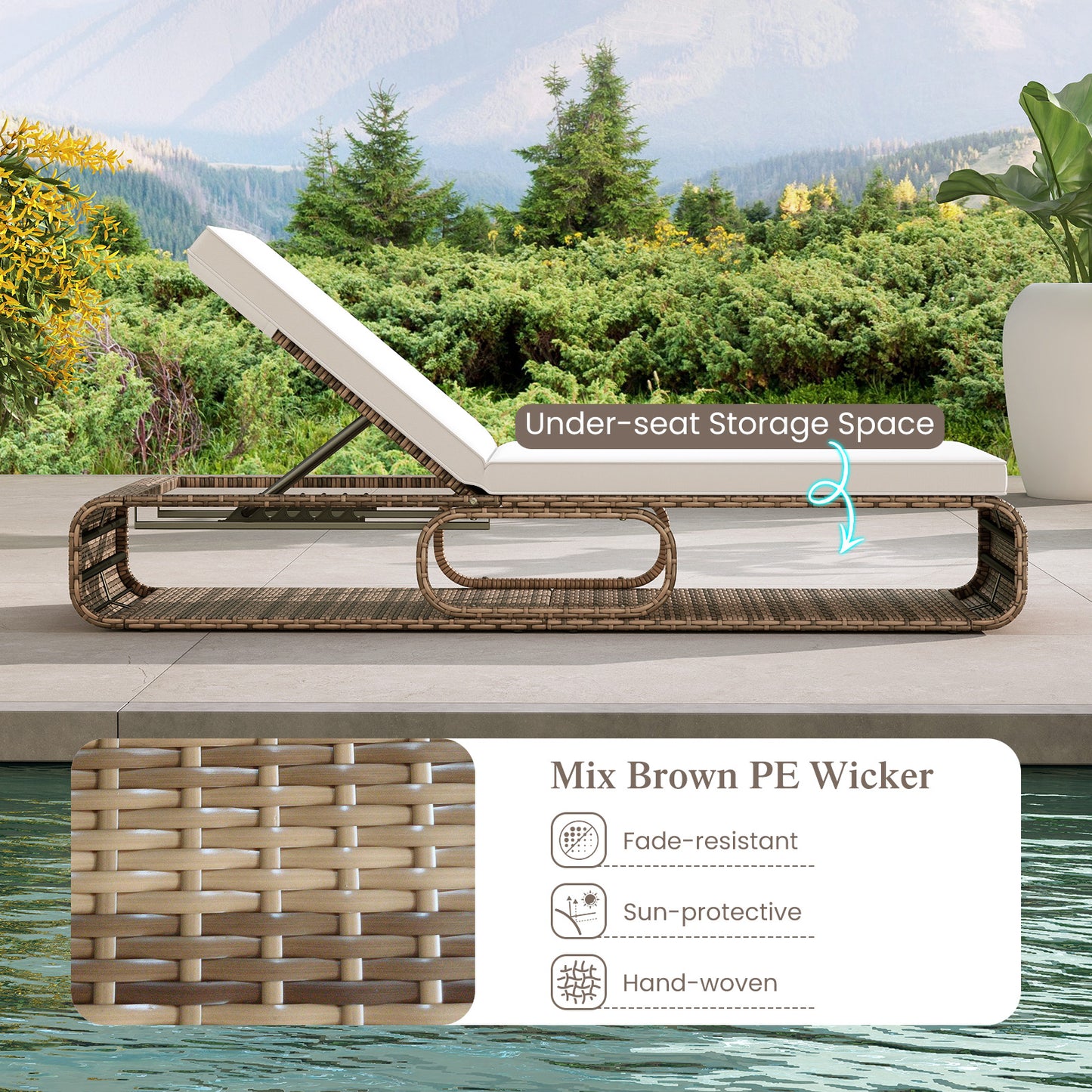 Adjustable Outdoor Chaise Lounge Chair with Cushion - 7 Positions