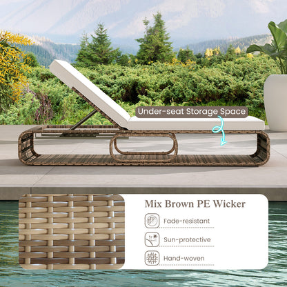 Adjustable Outdoor Chaise Lounge Chair with Cushion - 7 Positions