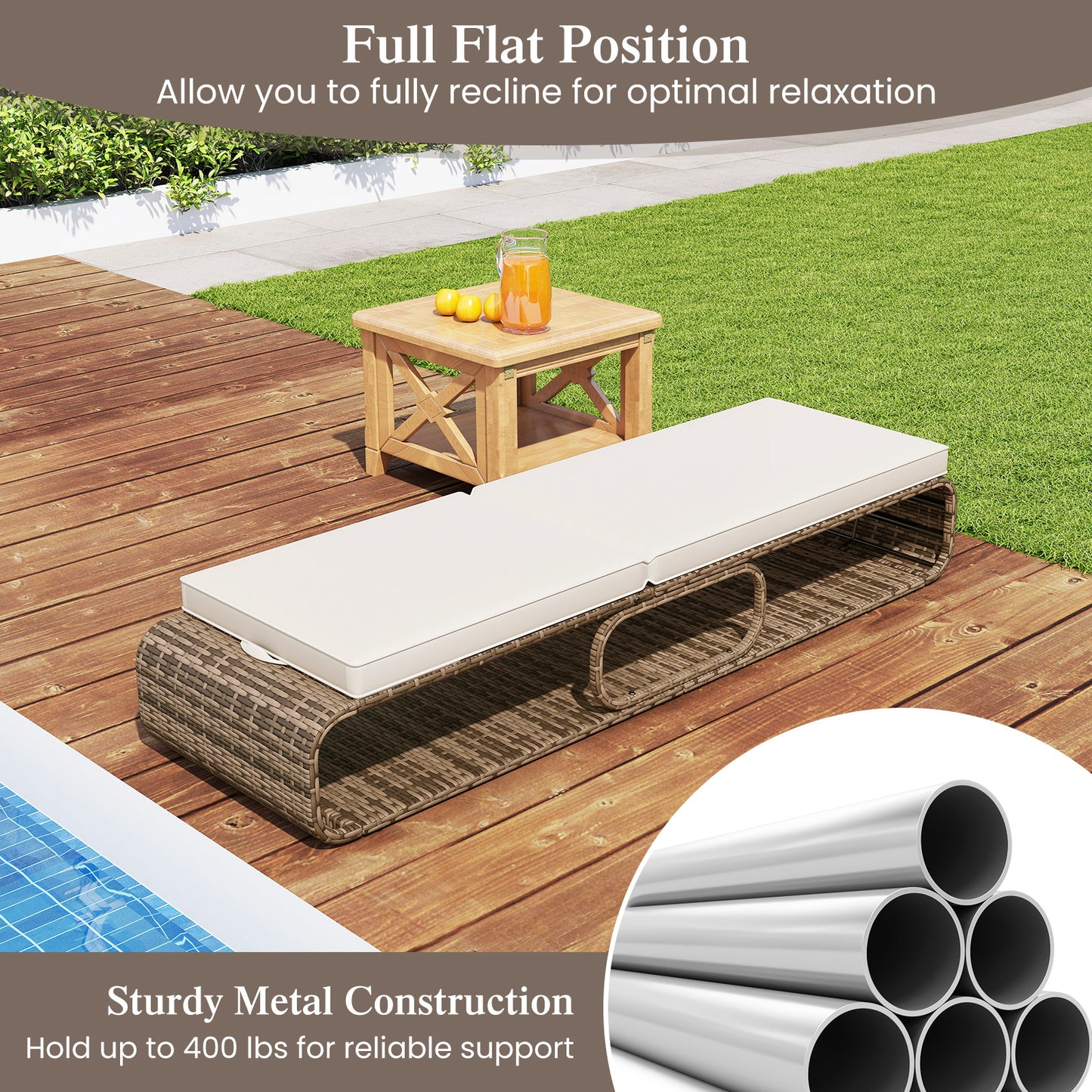 Adjustable Outdoor Chaise Lounge Chair with Cushion - 7 Positions