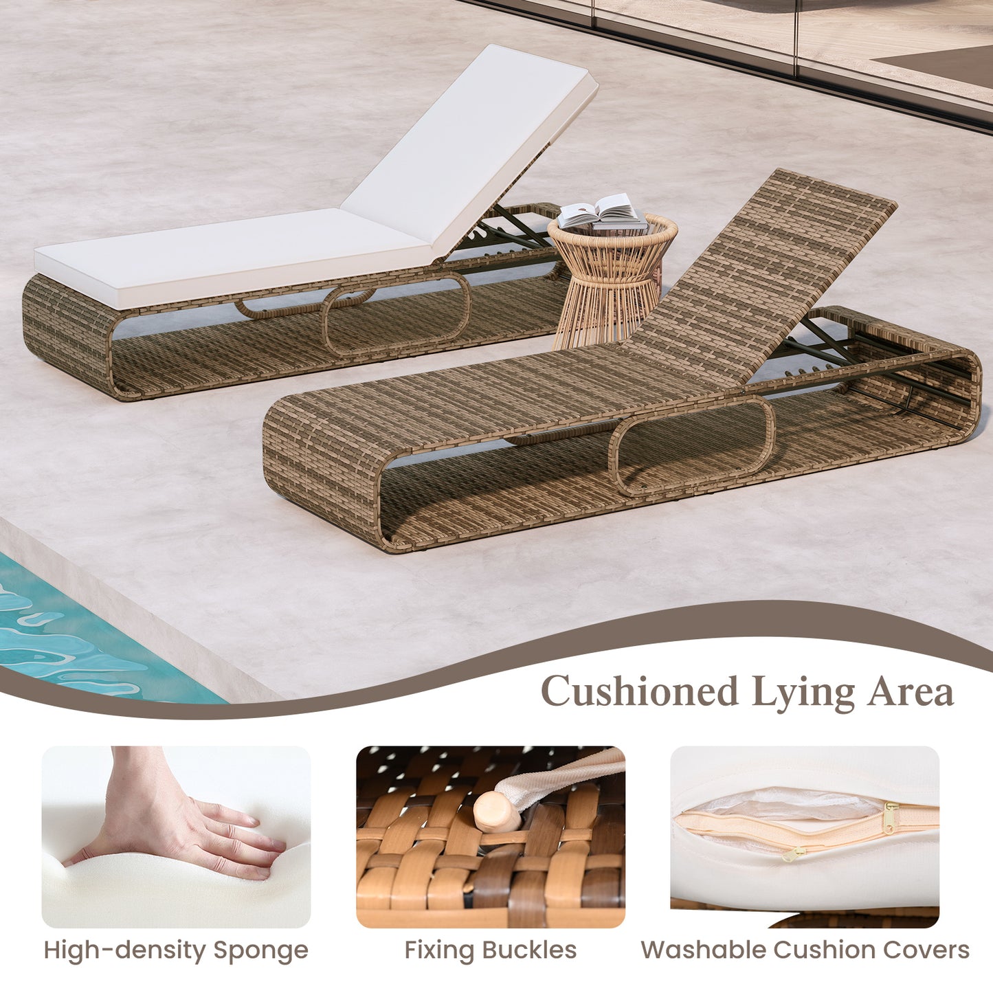 Adjustable Outdoor Chaise Lounge Chair with Cushion - 7 Positions