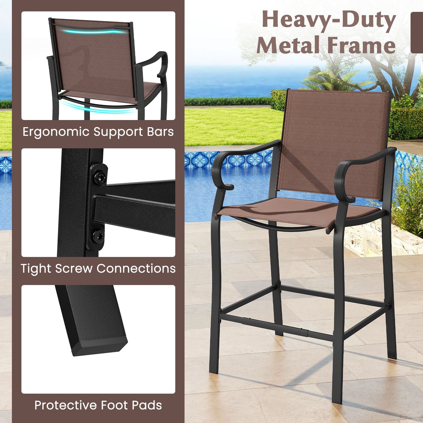 Outdoor Counter Height Bar Stools Set of 4 with Breathable Mesh Fabric