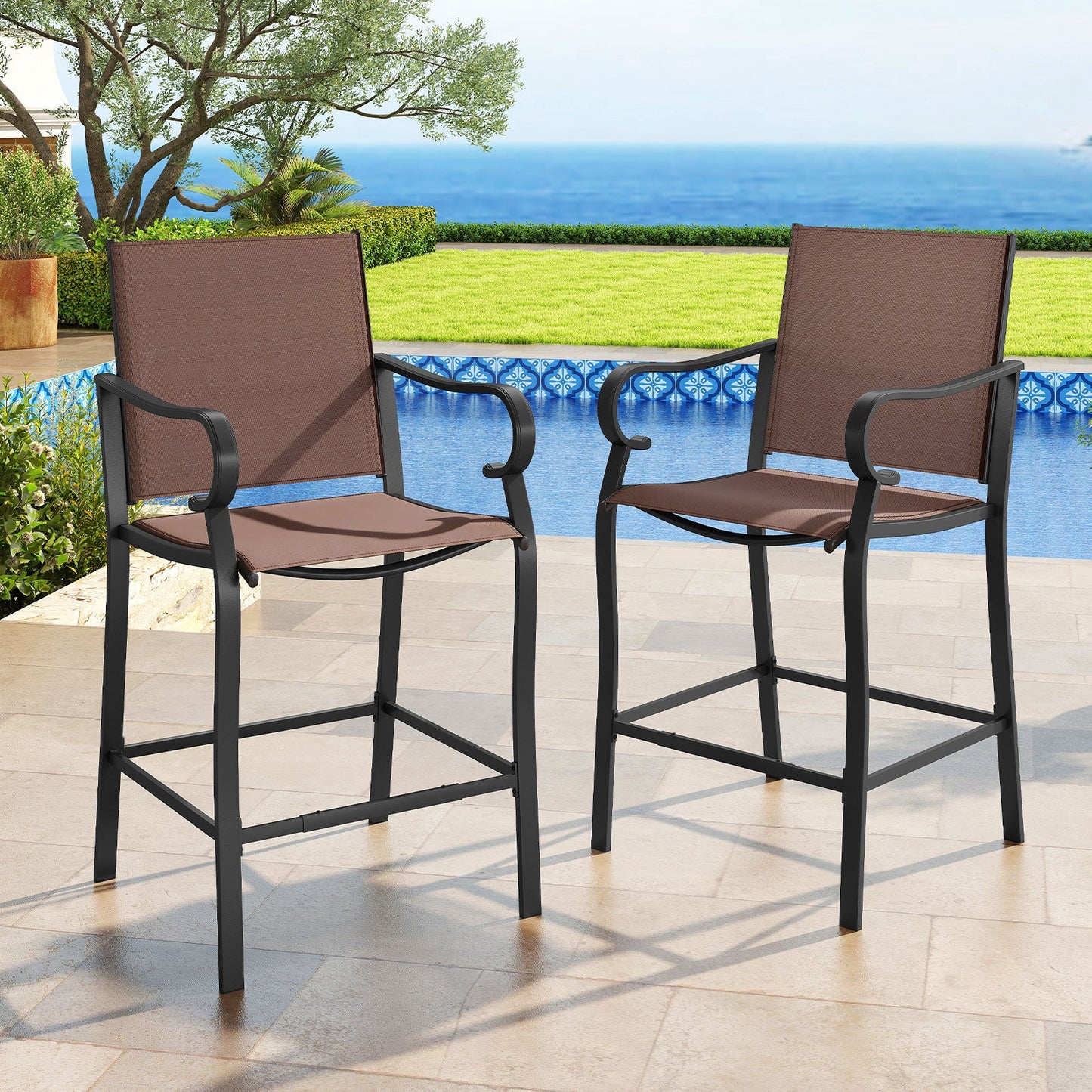 Outdoor Counter Height Bar Stools Set of 4 with Breathable Mesh Fabric
