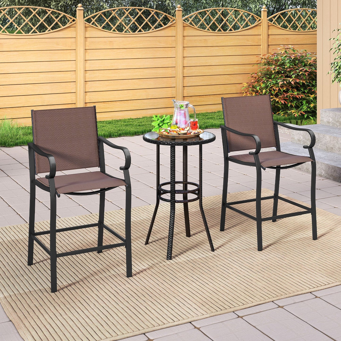 Outdoor Counter Height Bar Stools Set of 4 with Breathable Mesh Fabric