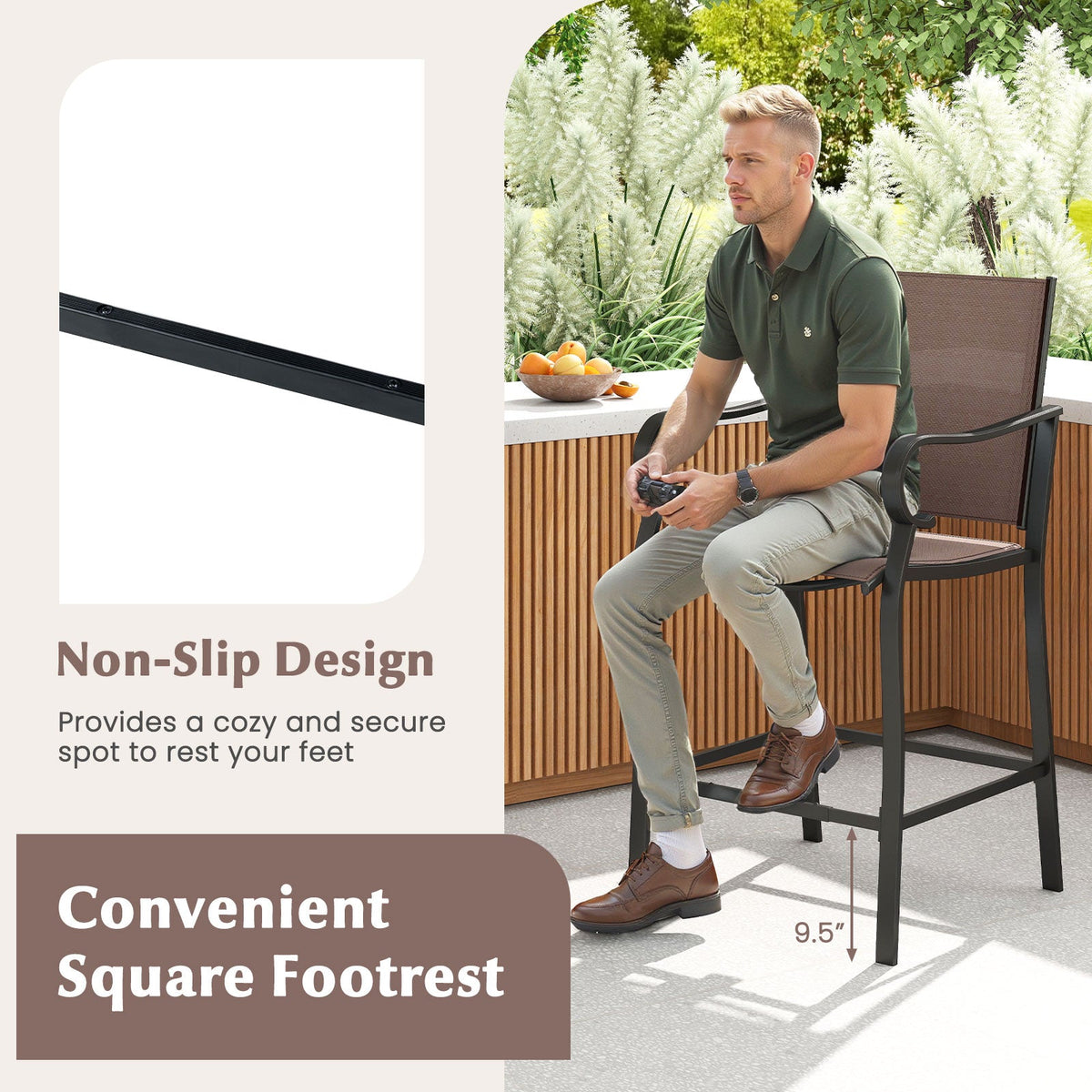 Outdoor Counter Height Bar Stools Set of 4 with Breathable Mesh Fabric