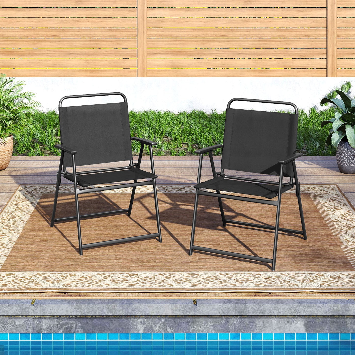 Outdoor Folding Chairs Set of 2 with Breathable Mesh Seat