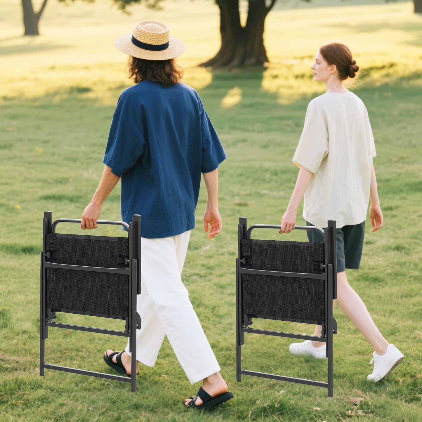 Outdoor Folding Chairs Set of 2 with Breathable Mesh Seat